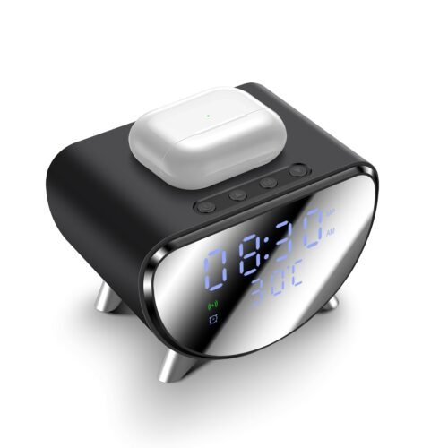 Digital Alarm Clock 15W Wireless Charger Temperature For Samsung S25 iPhone 17