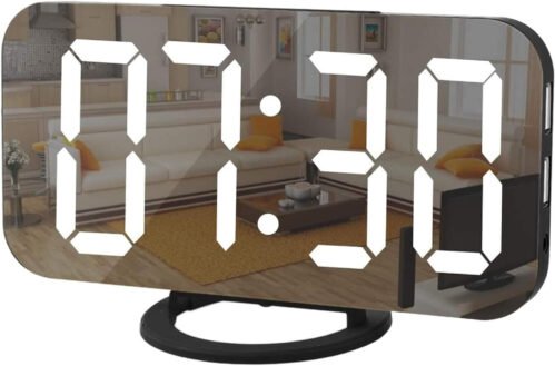 Digital Alarm Clock 6.5" Large LED Mirror Display Dual USB Charger Port Clocks