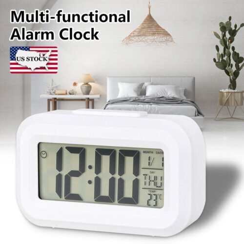 Digital Alarm Clock Backlight Snooze Temperature Battery Operated LCD Display US