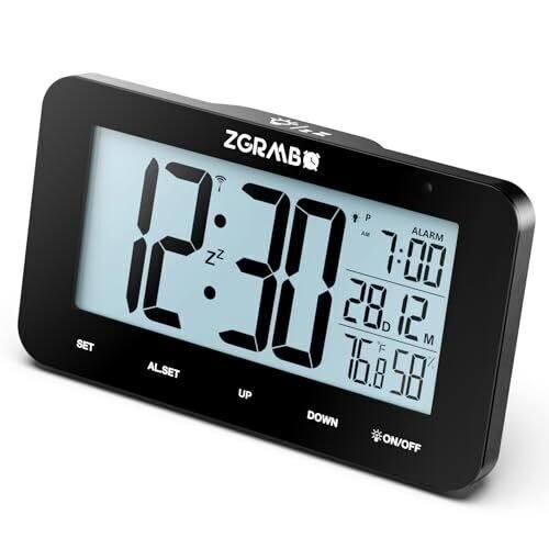 Digital Alarm Clock Battery Operated, Atomic Alarm Clock for Bedrooms with