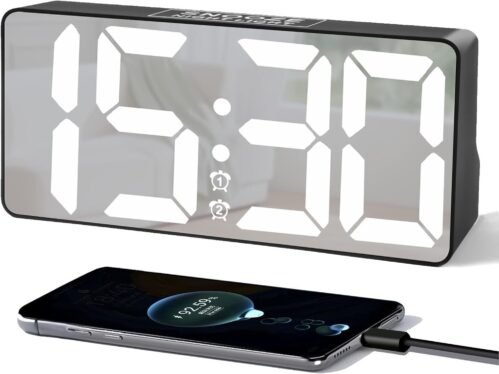 Digital Alarm Clock, Big Number LED Mirror big number, White Digit-mirror