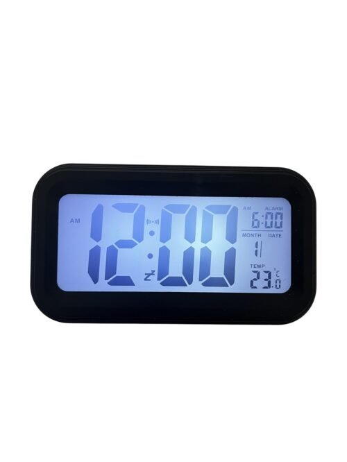 Digital Alarm Clock Black LCD Display Backlight Temperature Date Snooze Light