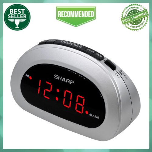 Digital Alarm Clock, Cosmic Silver, Easy to Set Controls, Red LED Display