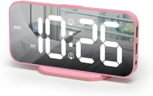 Digital Alarm Clock, Dual Alarms with Snooze,Pink Alarm Clocks for Girls, Bright