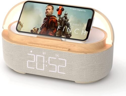 Digital Alarm Clock,FM Radio,Bluetooth Speaker,15W Wireless Charger,Night Light
