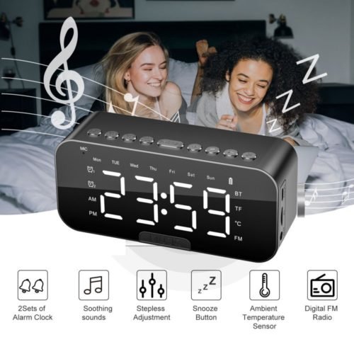 Digital Alarm Clock FM Radio Bluetooth Speaker Snooze Temperature Desk Timer LED