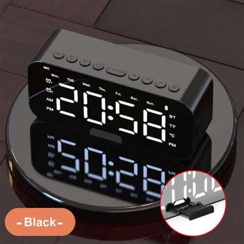 Digital Alarm Clock FM Radio Mirror LED w/Wireless Speaker USB Rechargeable USA
