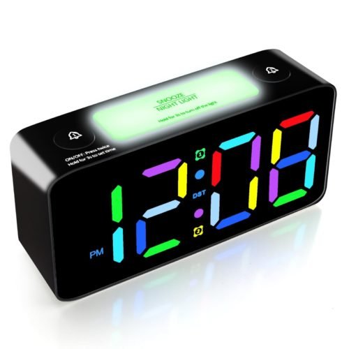 Digital Alarm Clock for Bedroom - Dual Loud Alarms Large Night Light with 7 Col