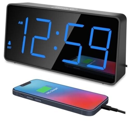 Digital Alarm Clock for Bedroom Bedside, Loud Alarm Clock for Heavy Blue