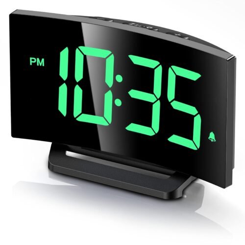 Digital Alarm Clock for Bedroom, Digital Clock with Modern Curved Design, Con...