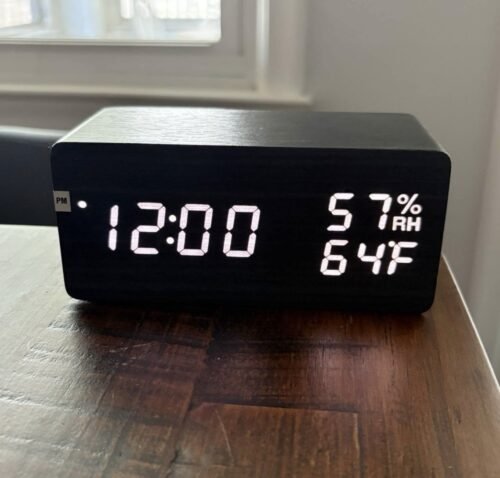 Digital Alarm Clock Grey Wood Grain Appearance