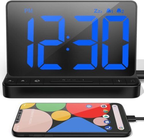 Digital Alarm Clock, Large 6.5-inch LED Display, USB Charging, 5 Ringtones