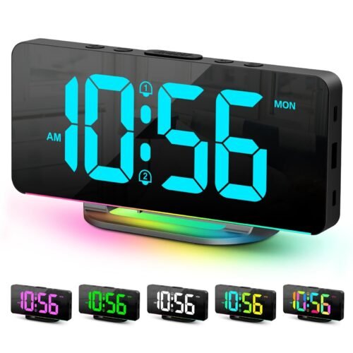 Digital Alarm Clock, Large LED Digital Clock for Bedrooms with 10 Color Changing