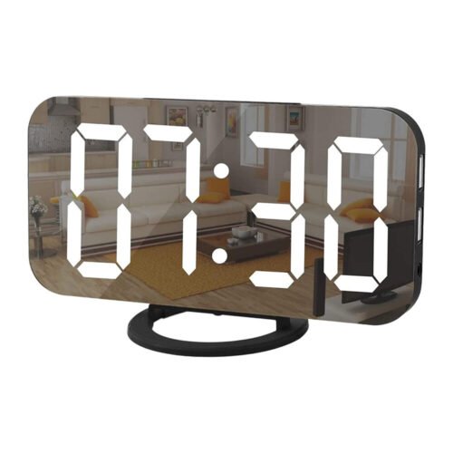 Digital Alarm Clock Large LED Mirror Display Dual USB Charger Port Clocks