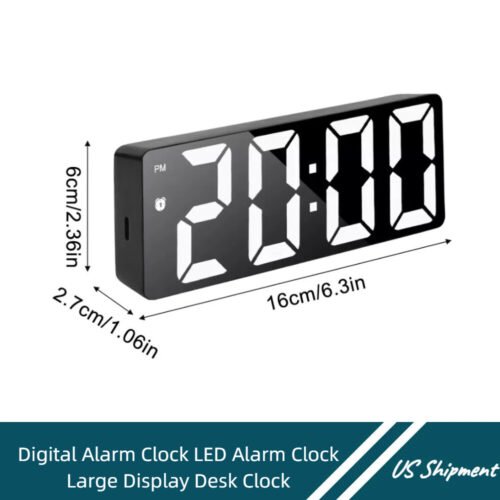 Digital Alarm Clock LED Alarm Clock Large Display Desk Clock With Snooze Black