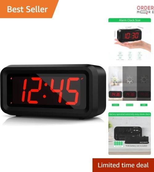Digital Alarm Clock LED Display Small Wall Clock Battery Operated