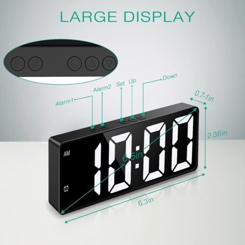 Digital Alarm Clock, [Newest] LED Alarm Clock, Large Display Desk Clock with Tem