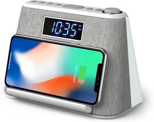 Digital Alarm Clock Radio, Bedside LCD Alarm Clock with USB Charger & Wireless Q