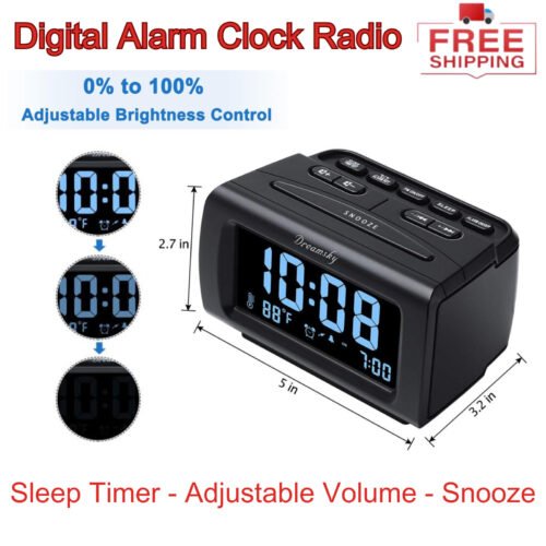 Digital Alarm Clock Radio W Dimmer, USB Charging, FM Radio, Temp Display, Snooze