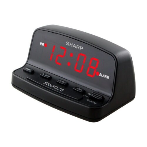 Digital Alarm Clock, SHARP, Midnight Black, Easy Controls, Red LED Display