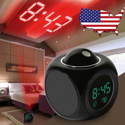 Digital Alarm Clock Snooze LED Wall Ceiling Projection LCD Voice Talking USA NEW