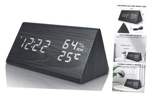 Digital Alarm Clocks Wooden LED Time Display for Bedrooms with Black