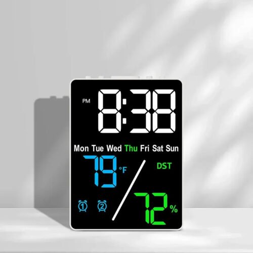Digital Alarm Clock TEMP Humidity Date Week Disply 2 Alarm Snooze Electronic Tab