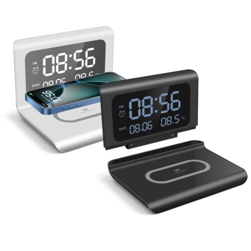 Digital Alarm Clock Thermometer With 15W Wireless Charger For iPhone Samsung