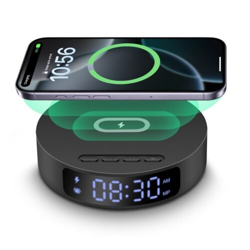 Digital Alarm Clock With 15W Wireless Charger Station For iPhone 17 Samsung S25