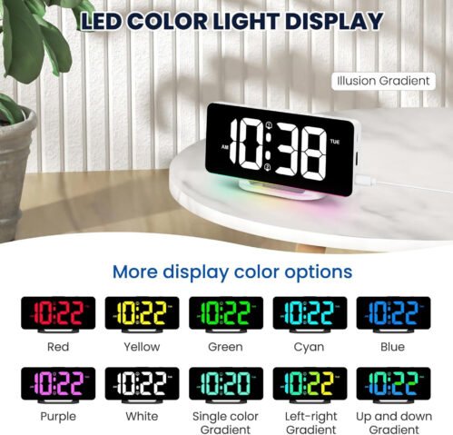 Digital Alarm Clock with Colorful Dynamic RGB Night Light,Volume/Color Adjust...