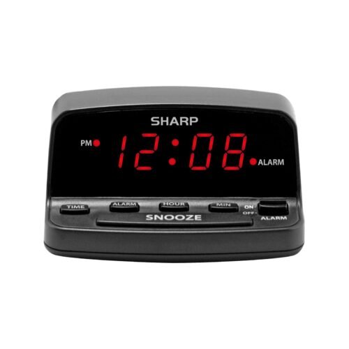 Digital Alarm Clock with Keyboard Controls Red LED Display Battery Backup Black