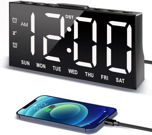 Digital Alarm Clock with Large Display Big Bold Numbers, Dimmer, 2 USB Charging