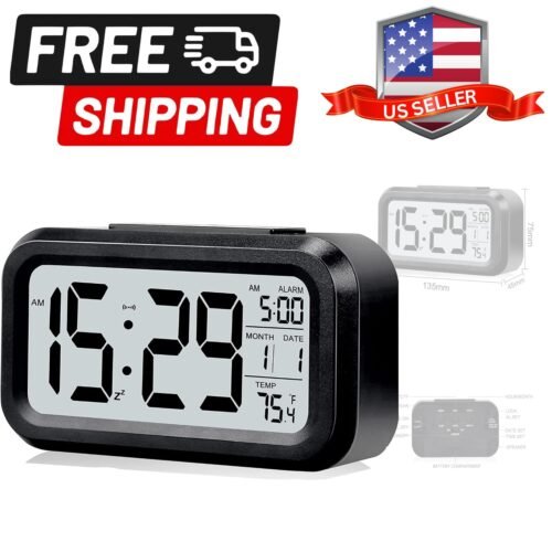 Digital Alarm Clock with LCD Display, Desk Smart Electronic Small Clock with ...