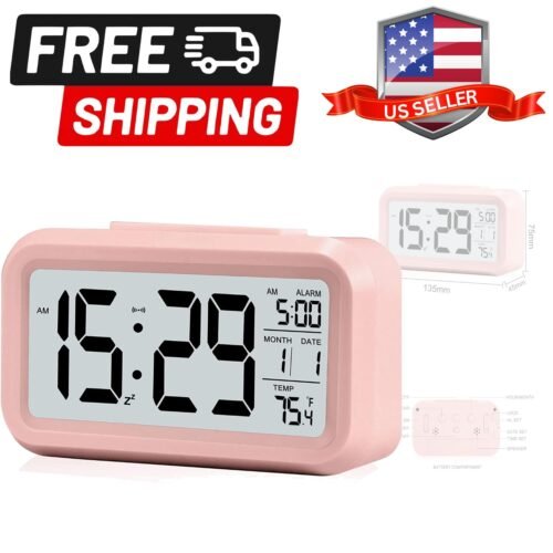 Digital Alarm Clock with LCD Display, Desk Smart Electronic Small Clock with ...