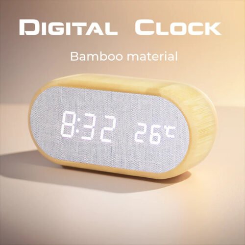 Digital Alarm Clock with Temperature Wooden Table Clocks for Bedroom Office Deco