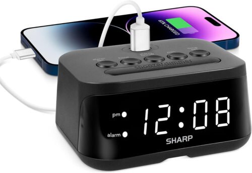 Digital Alarm Clock with USB 2 AMP Fast Charge Port & White LED Display