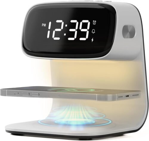 Digital Alarm Clock with Wireless Charger Smart Touch Lamp 3 Color Light