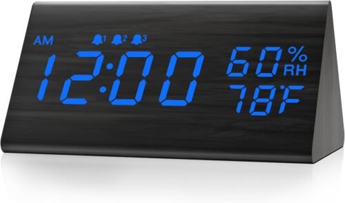 Digital Alarm Clock, with Wooden Electronic LED Time Display
