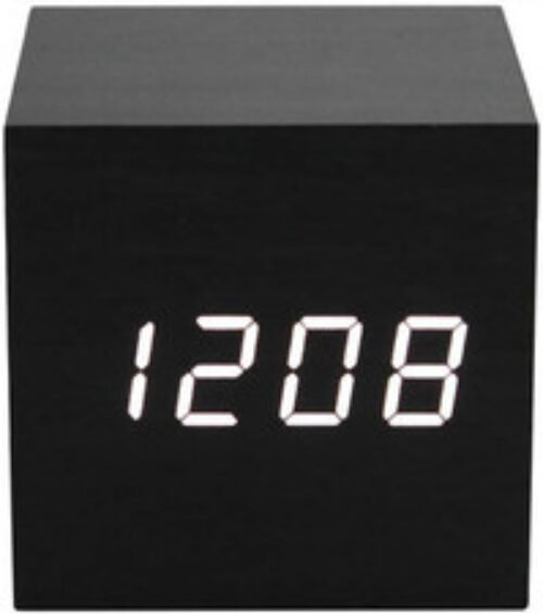 Digital Alarm Clock,Wood Cube Little Clock with LED Time Calendar Temperature Di