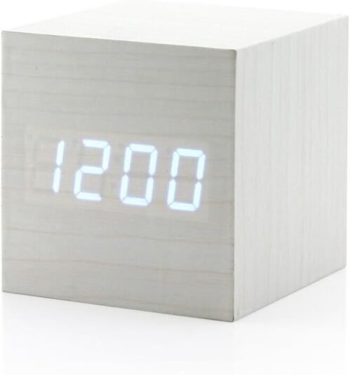 Digital Alarm Clock, Wooden Alarm Clocks, LED Clock for Bedroom Office-White