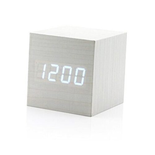 Digital Alarm Clock, Wooden Alarm Clocks, LED Clock for Bedroom, Small White