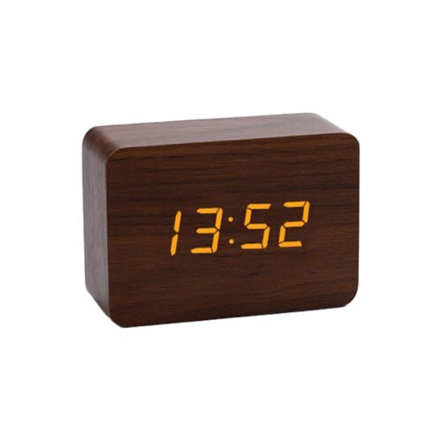 Digital Alarm Clock Wooden Table Desk Bedside Clock Electric Bedroom Clock