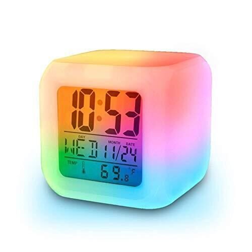 Digital Alarm Thermometer Night Glowing Cube 7 Colors Clock Led Change Lcd For B