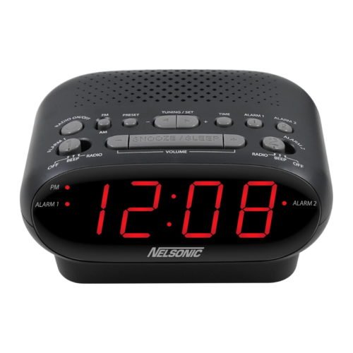 Digital AM/FM Alarm Clock Radio, Black with Red LED Display