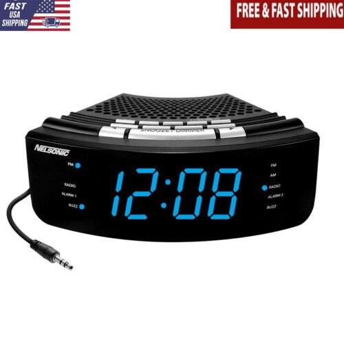 Digital AM FM Clock Radio Aux Cord Jumbo Display Multiple Alarms Battery Backup