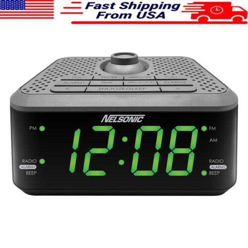 Digital AM/FM Projection Dual Alarm Clock Radio, with Green LED Time Display