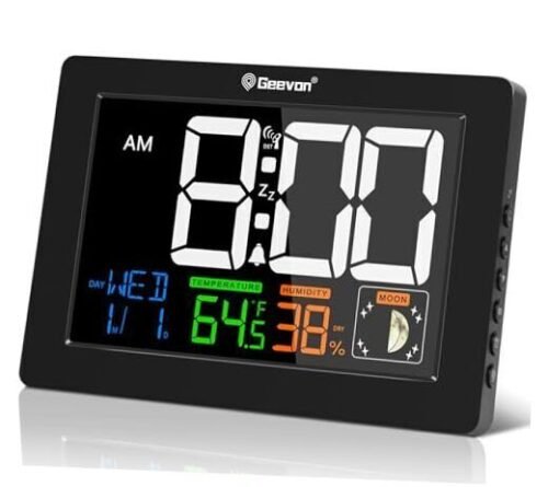 Digital Atomic Alarm Clock Color Display, Auto Set Desk Clock with Indoor