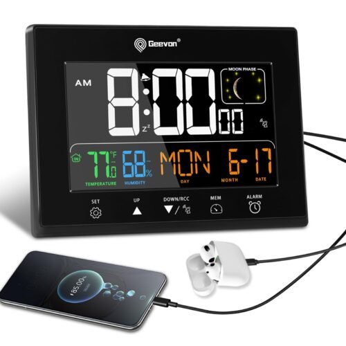 Digital Atomic Alarm Clocks for Bedrooms, Color VA Display Atomic Clock with ...