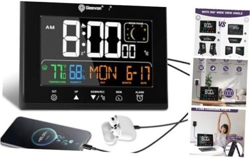 Digital Atomic Alarm Clocks for Bedrooms with Battery Backup, HD Color