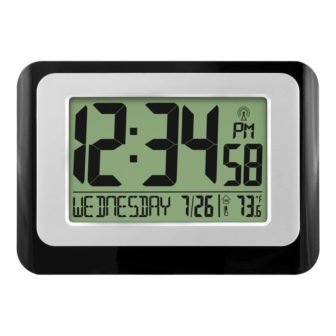 Digital Atomic Black Wall Clock with Indoor Temperature